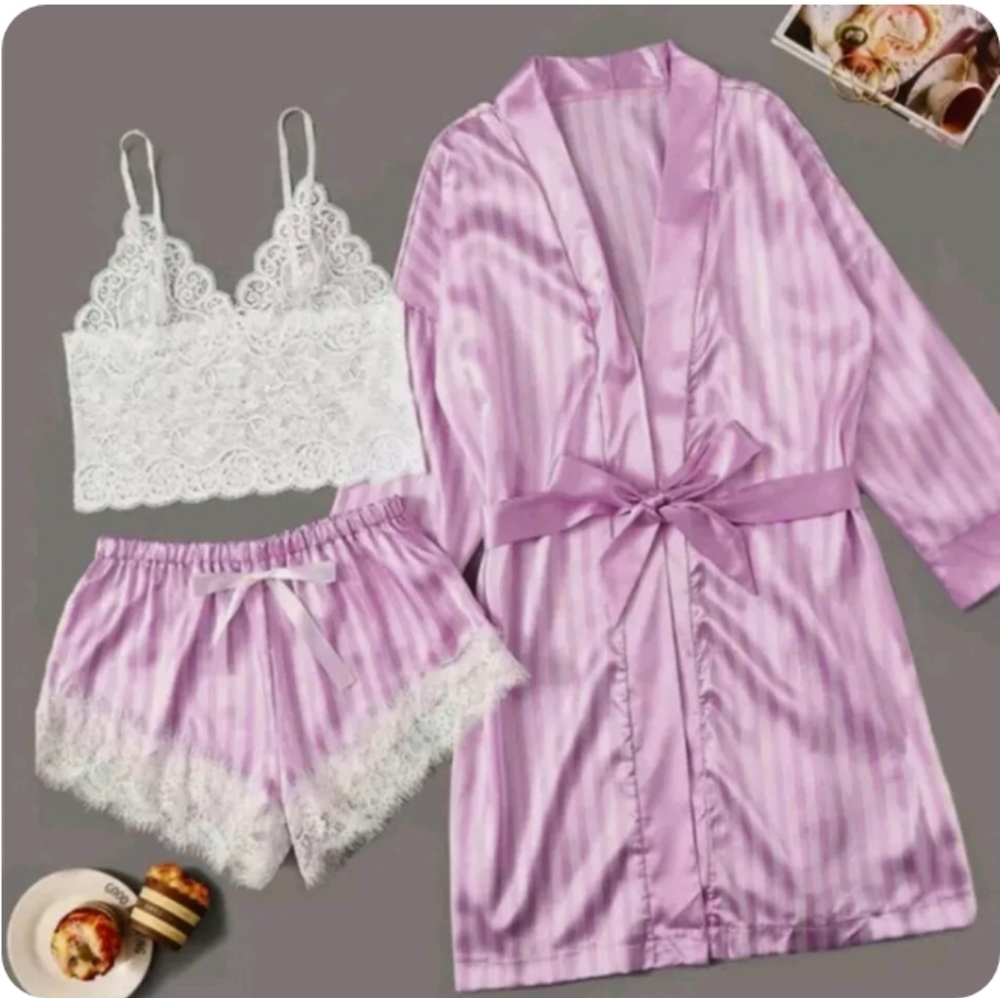 Woman's Sexy Lace 3 Piece Nightgown Pajama Sleep Wear
